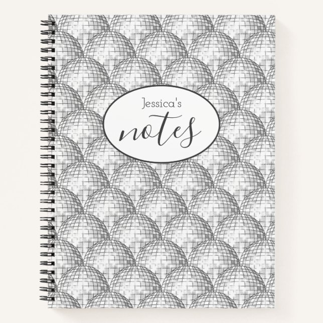 Disco Ball Pattern Custom Name Notebook (Front)