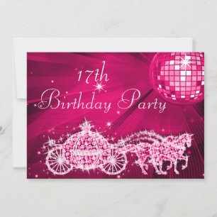 Disco Ball, Princess Coach & Horses 17th Birthday Invitation