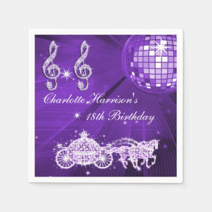 Disco Ball, Princess Coach & Horses 18th Birthday Napkin