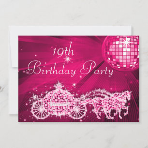 Disco Ball, Princess Coach & Horses 19th Birthday Invitation