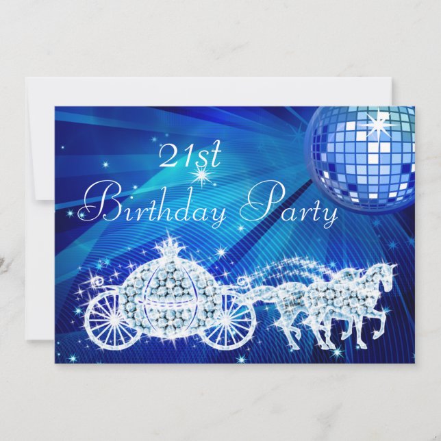 Disco Ball, Princess Coach & Horses 21st Birthday Invitation (Front)
