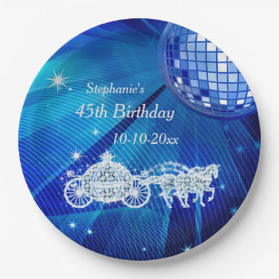 Disco Ball, Princess Coach & Horses 45th Birthday Paper Plate