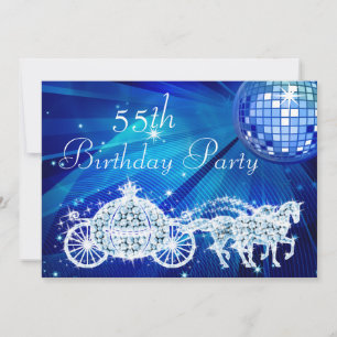 Disco Ball, Princess Coach & Horses 55th Birthday Invitation
