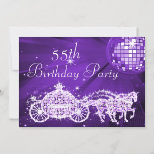 Disco Ball, Princess Coach & Horses 55th Birthday Invitation