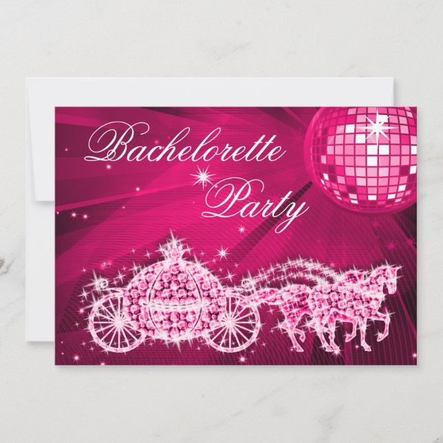 Disco Ball, Princess Coach & Horses Bachelorette Invitation (Front)