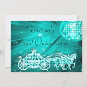 Disco Ball, Princess Coach & Horses Quinceañera Invitation