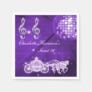 Disco Ball, Princess Coach & Horses Sweet 16 Napkin