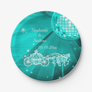 Disco Ball, Princess Coach & Horses Wedding Paper Plate