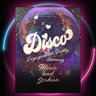 Disco Ball Purple Engagement Couple's Dance Party Foil Invitation Postcard