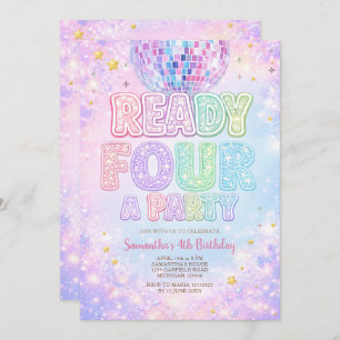 Disco Ball Ready FOUR a party Birthday Invitation
