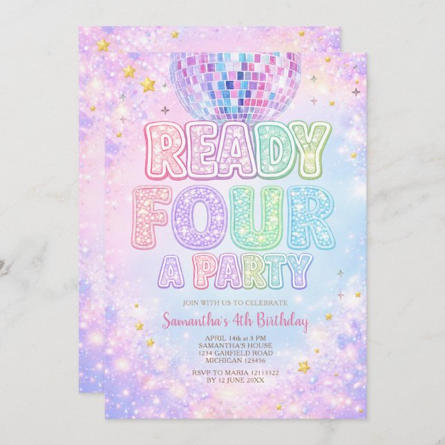 Disco Ball Ready FOUR a party  Birthday Invitation (Front/Back)