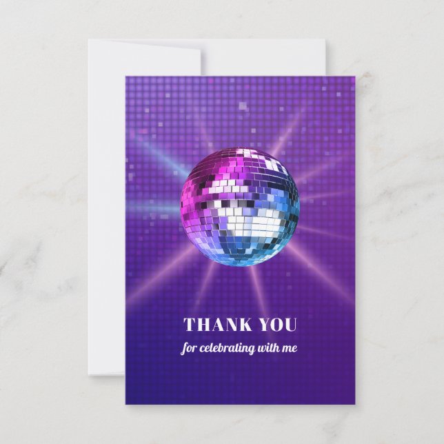 Disco Ball Retro Birthday Thank You Card (Front)