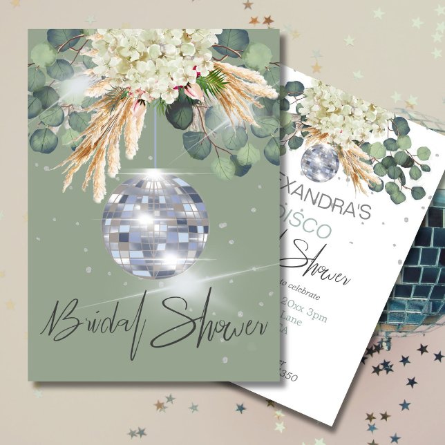  Disco Ball Sage Green FloralBridal Shower Invitation (Creator Uploaded)