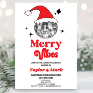 Disco Ball Santa Hat Retro Christmas Holiday Party Invitation