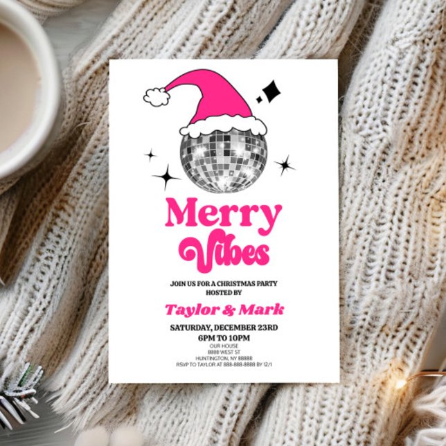 Disco Ball Santa Hat Retro Christmas Holiday Party Invitation (Creator Uploaded)