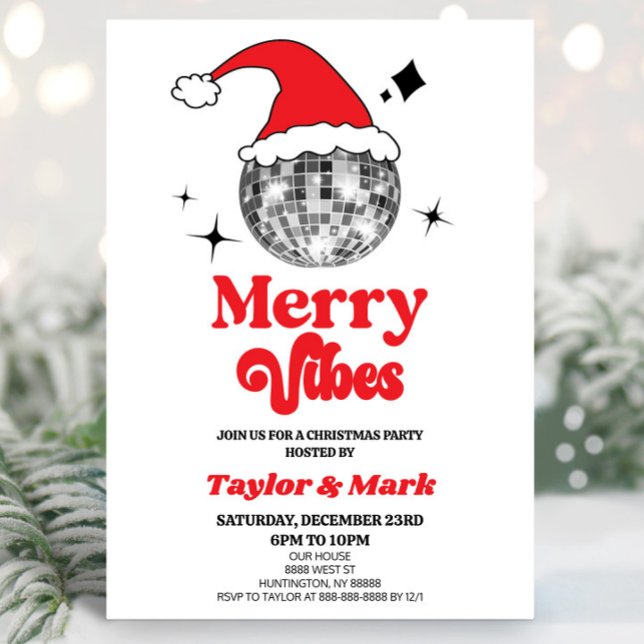 Disco Ball Santa Hat Retro Christmas Holiday Party Invitation (Creator Uploaded)