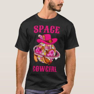 Disco Ball Space Cowgirl Western Retro Pink Cowhid T-Shirt
