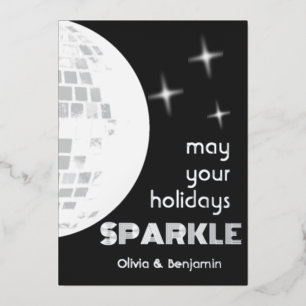 Disco Ball Sparkle Foil Holiday Card Black