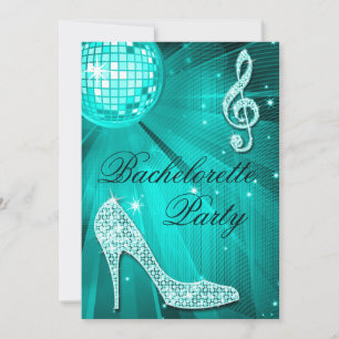 Disco Ball Sparkle Heels Teal Bachelorette Party Invitation