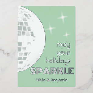 Disco Ball Sparkle Silver Foil Holiday Card