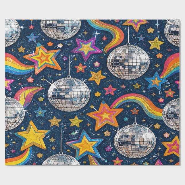 Disco Ball Stars Wrap Wrapping Paper (Flat)