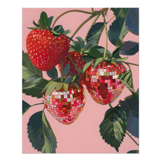 Disco Ball Strawberries Poster Wall Print