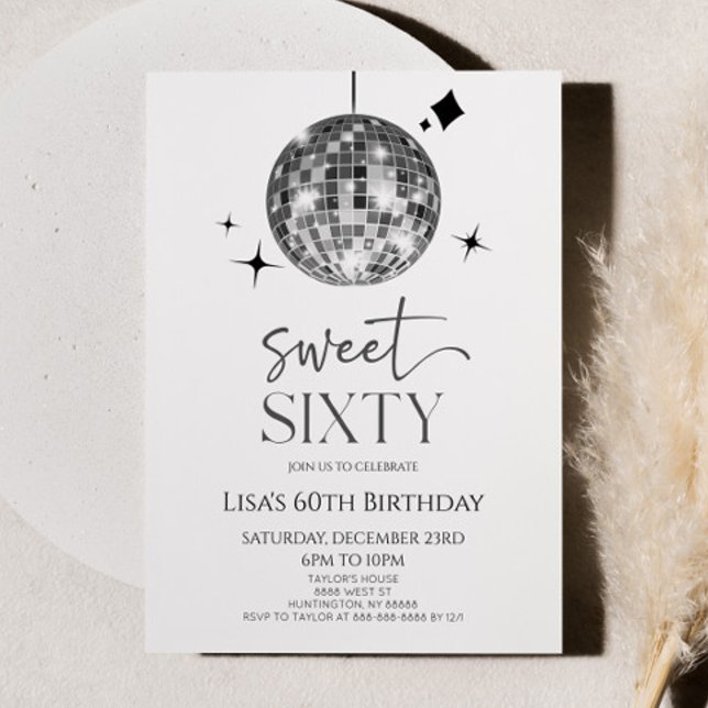 Disco Ball Sweet Sixty 60th Birthday Party Invitation (Creator Uploaded)