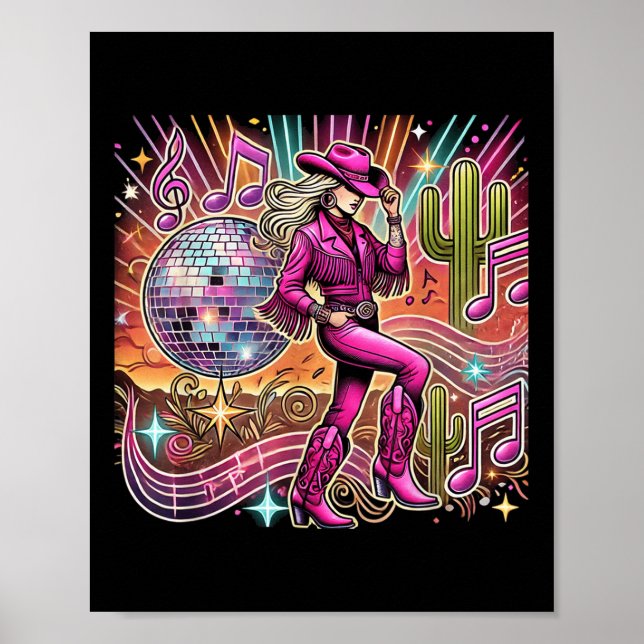 Disco Ball Tattoo Pink Cowboy Cowgirl _1  Poster (Front)