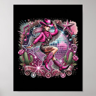 Disco Ball Tattoo Pink Cowboy Cowgirl  Poster