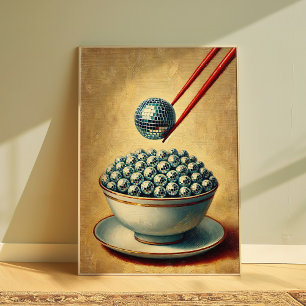 Disco Ball Trendy Art, Quirky Retro Kitchen Wall  Poster