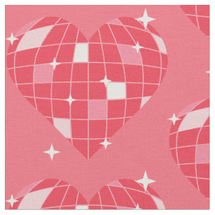 disco ball valentine 1970s pink heart fabric