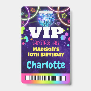 Disco Ball VIP Backstage Pass Birthday Lanyard ID Badge