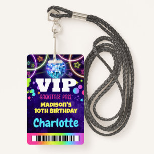 Disco Ball VIP Backstage Pass Birthday Lanyard ID Badge