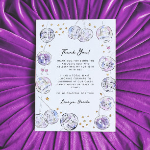 Disco Ball Watercolor Birthday Party Thank You Card