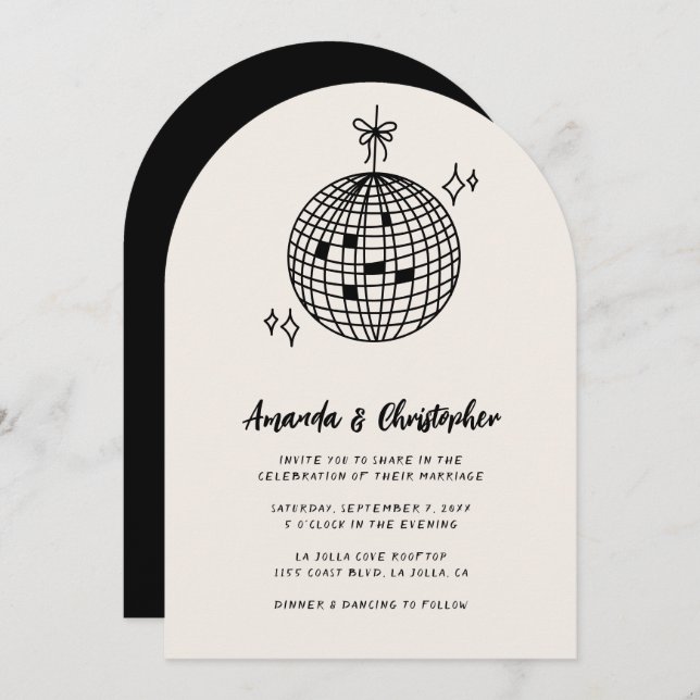 Disco Ball Wedding Invitation Arched (Front/Back)