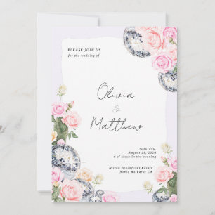 Disco Ball Wedding Invitation Floral Lavender