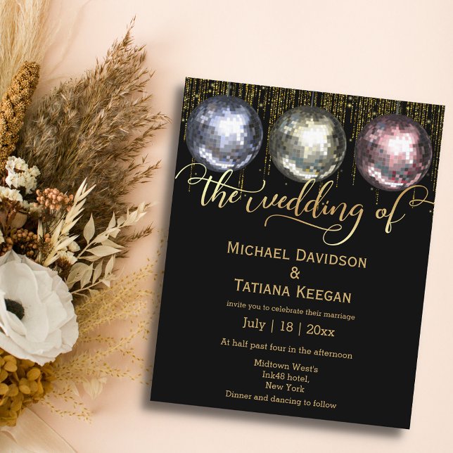 disco balls glitters golden wedding invitation (Creator Uploaded)