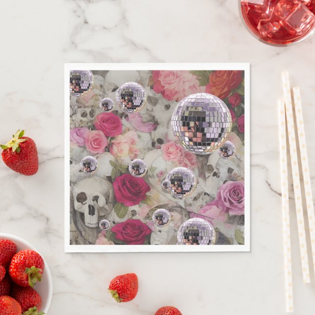Disco Balls Skulls and Roses Napkin (Insitu)