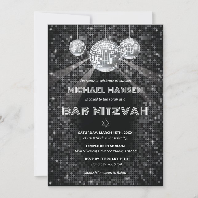 Disco Bar Mitzvah Invitation Dance Party (Front)