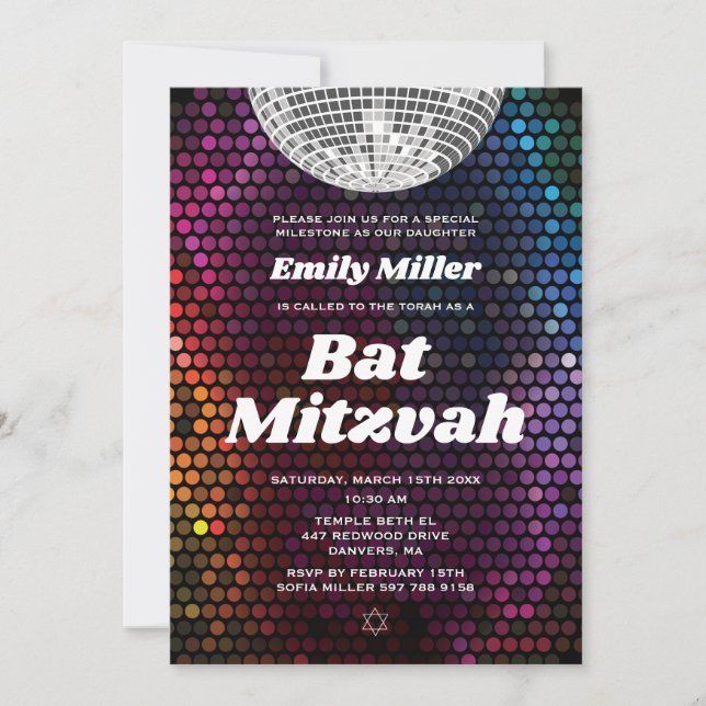 Disco Bat Mitzvah Invitation Dance Party (Front)
