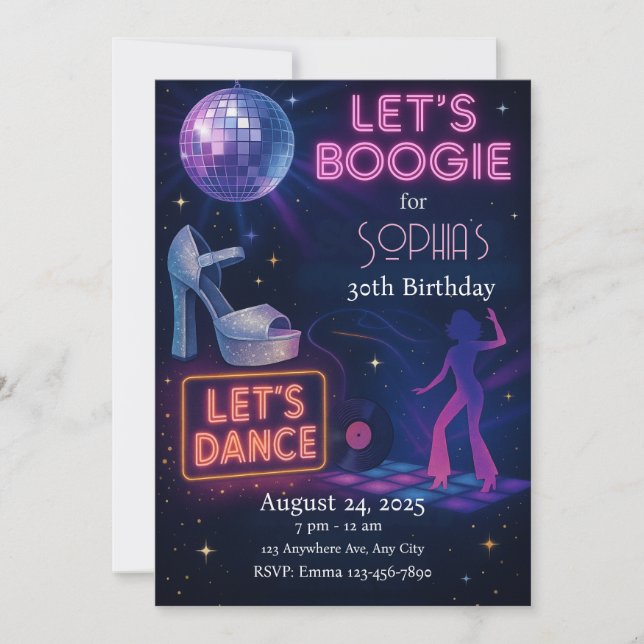 Disco Birthday Invitation, Editable Boogie Party Invitation (Front)