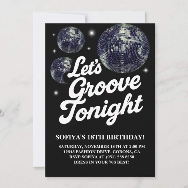 Disco Birthday Party Invitation, 70s Groovy Invitation (Front)