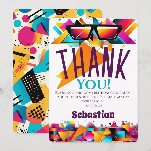 Disco Birthday Party Thank You Card (Front/Back)