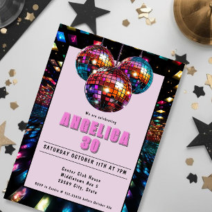 Disco Birthday Pink Black Invitation