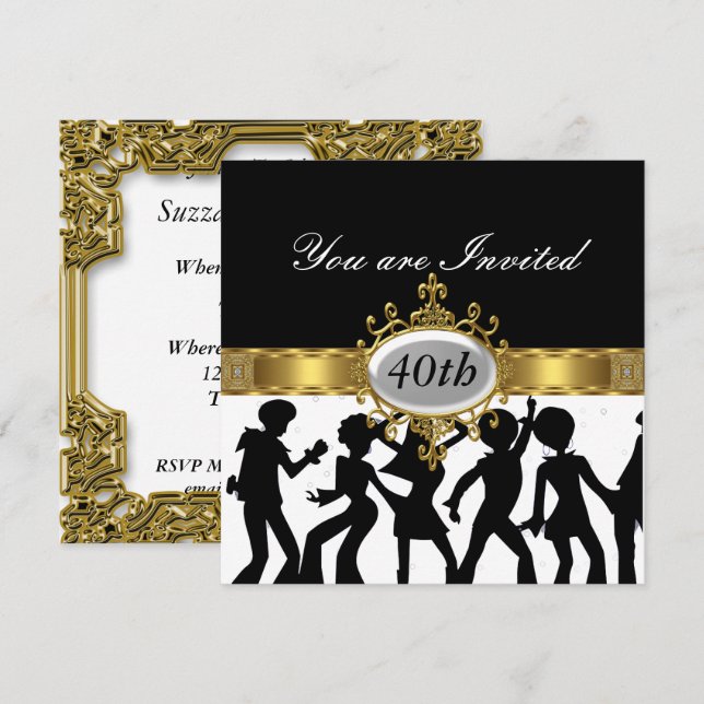 Disco Black  Birthday Party Glamour Invitation (Front/Back)