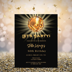 Disco black gold 50th birthday invitation