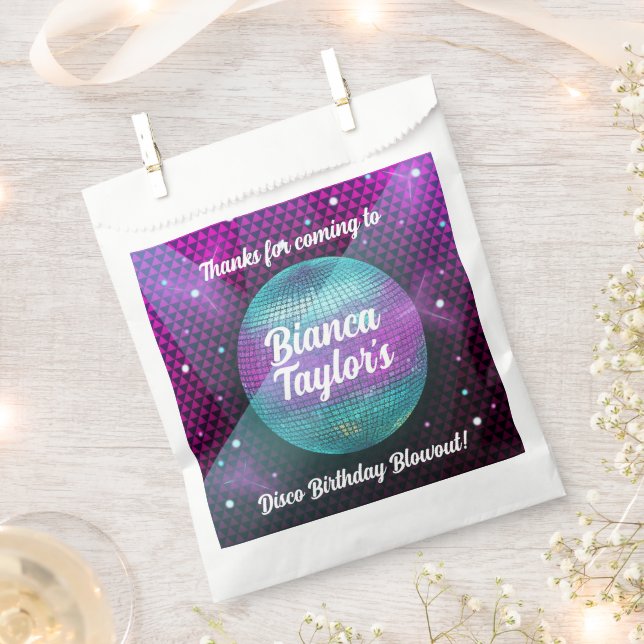Disco Blowout Purple and Pink Birthday Party Favour Bag (Clipped)