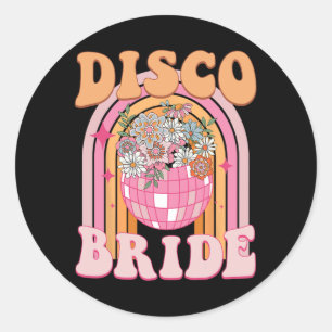 Disco Bride Bridesmaid Retro Rainbow Bachelorette Classic Round Sticker