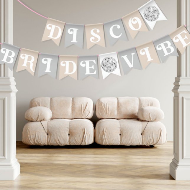 Disco Bride Vibe Silver Retro Bridal Shower  Bunting (Creator Uploaded)