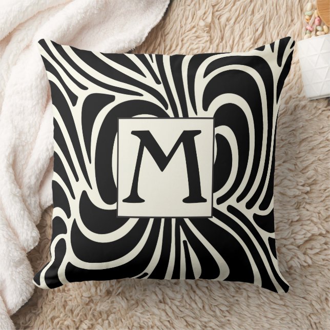 Disco Casual Black and Ivory Monogram Pillow (Blanket)